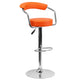 Orange |#| Contemporary Orange Vinyl Adjustable Height Barstool with Arms and Chrome Base