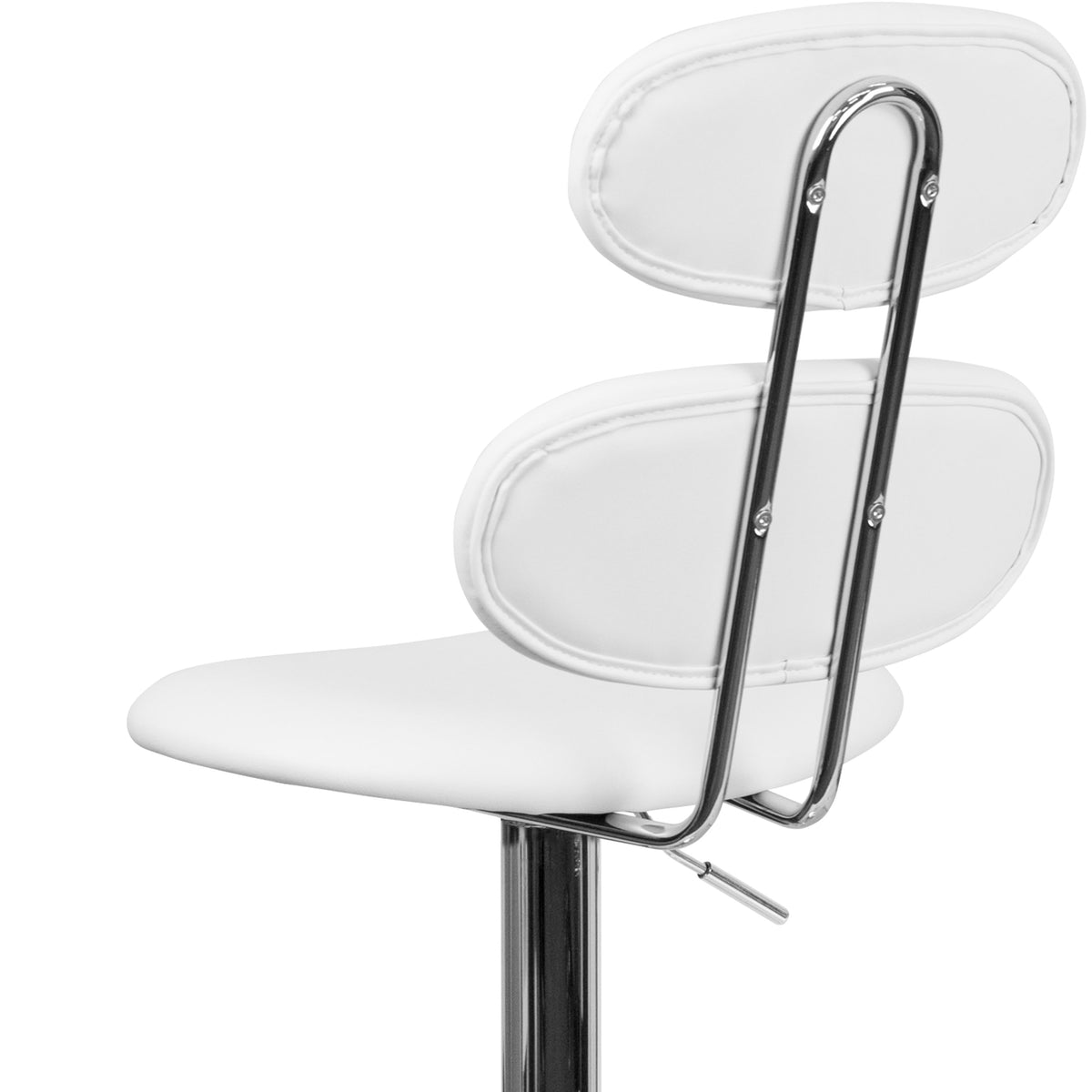 White |#| Contemporary White Vinyl Adjustable Barstool with Ellipse Back and Chrome Base