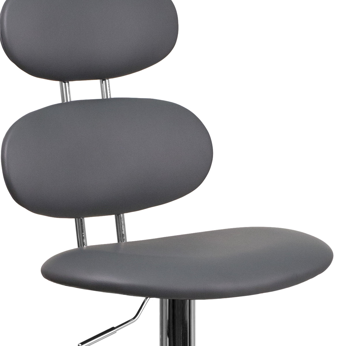 Gray |#| Contemporary Gray Vinyl Adjustable Barstool with Ellipse Back and Chrome Base