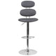 Gray |#| Contemporary Gray Vinyl Adjustable Barstool with Ellipse Back and Chrome Base