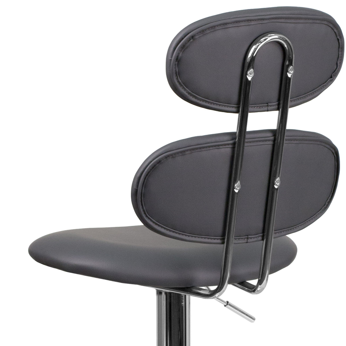 Gray |#| Contemporary Gray Vinyl Adjustable Barstool with Ellipse Back and Chrome Base
