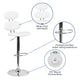 White |#| Contemporary White Vinyl Adjustable Barstool with Ellipse Back and Chrome Base