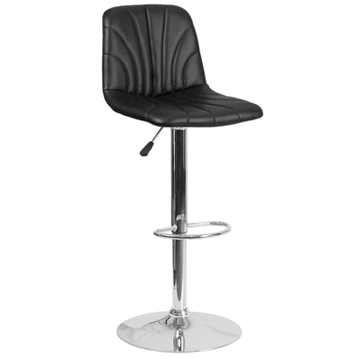 Contemporary Vinyl Adjustable Height Barstool with Embellished Stitch Design and Chrome Base