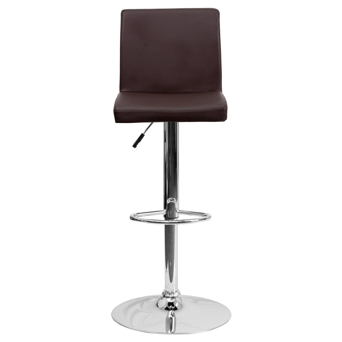 Brown |#| Brown Vinyl Adjustable Height Barstool with Panel Back and Chrome Base