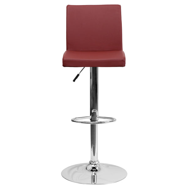 White |#| White Vinyl Adjustable Height Barstool with Panel Back and Chrome Base