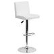 White |#| White Vinyl Adjustable Height Barstool with Panel Back and Chrome Base