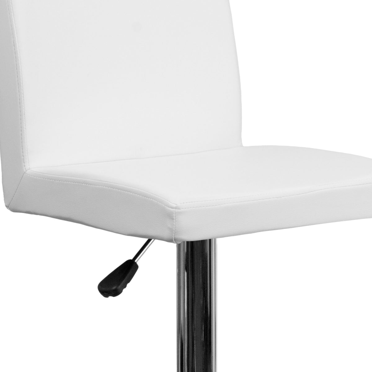 White |#| White Vinyl Adjustable Height Barstool with Panel Back and Chrome Base