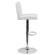 White |#| White Vinyl Adjustable Height Barstool with Panel Back and Chrome Base