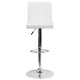 White |#| White Vinyl Adjustable Height Barstool with Panel Back and Chrome Base