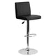 Black |#| Black Vinyl Adjustable Height Barstool with Panel Back and Chrome Base