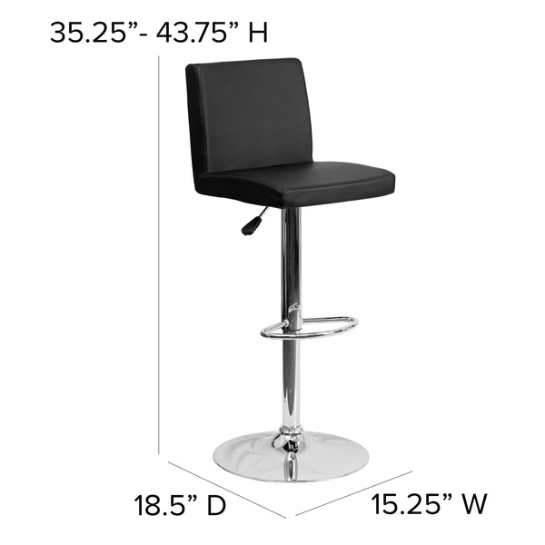 Black |#| Black Vinyl Adjustable Height Barstool with Panel Back and Chrome Base