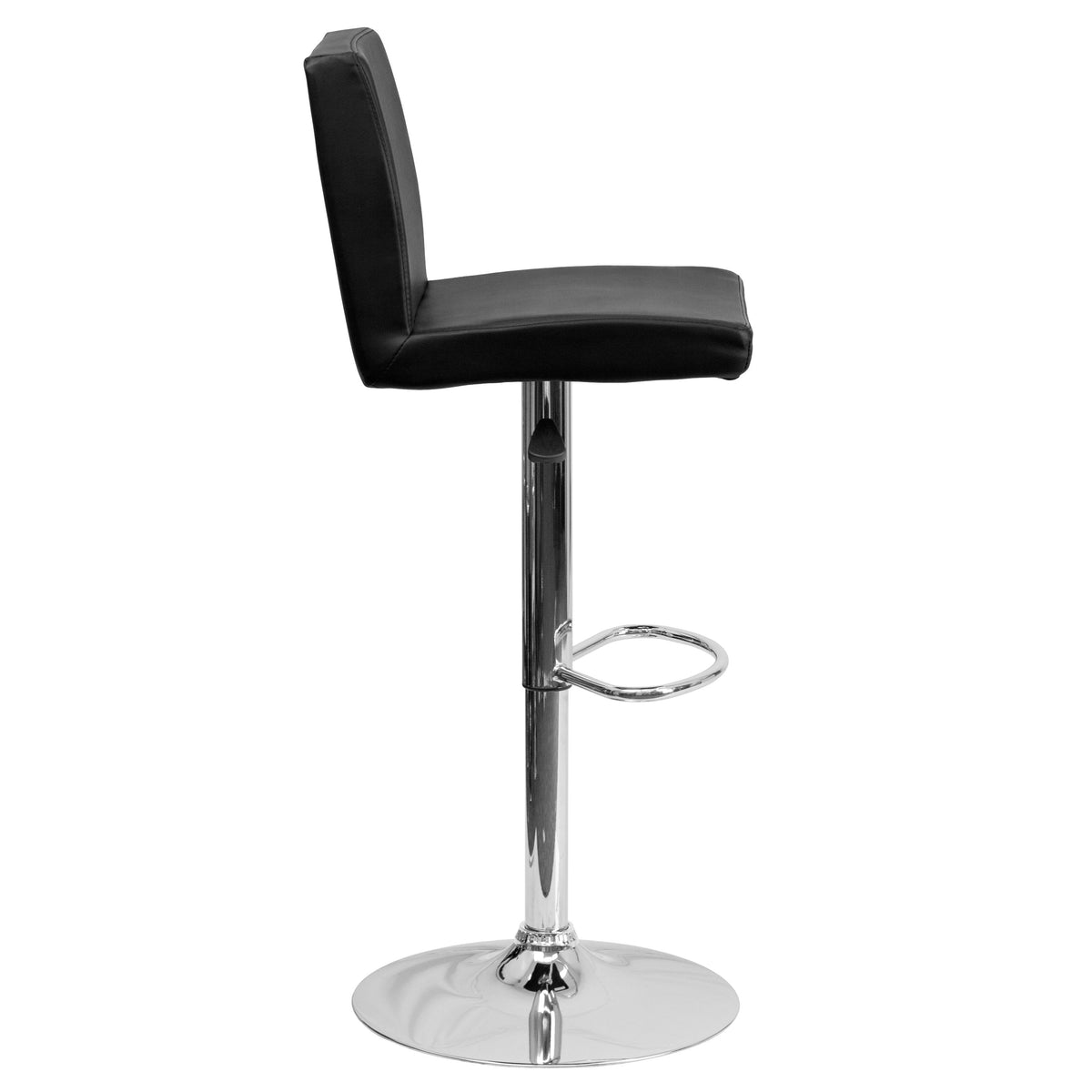 Black |#| Black Vinyl Adjustable Height Barstool with Panel Back and Chrome Base