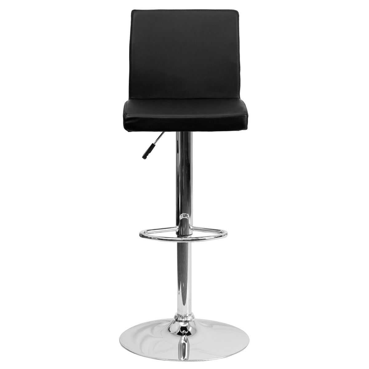 Black |#| Black Vinyl Adjustable Height Barstool with Panel Back and Chrome Base