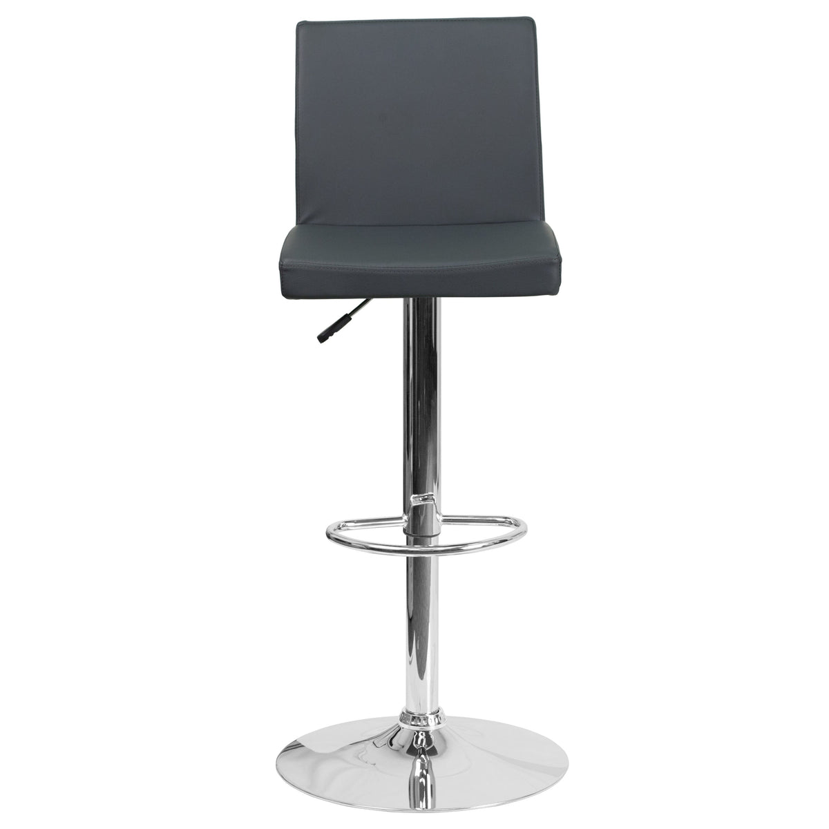 Gray |#| Gray Vinyl Adjustable Height Barstool with Panel Back and Chrome Base