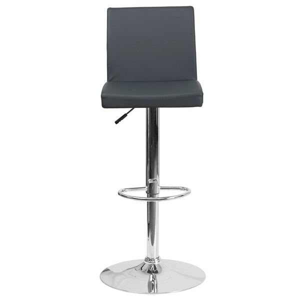 Brown |#| Brown Vinyl Adjustable Height Barstool with Panel Back and Chrome Base