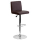 Brown |#| Brown Vinyl Adjustable Height Barstool with Panel Back and Chrome Base