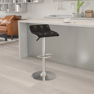 Contemporary Vinyl Adjustable Height Barstool with Quilted Wave Seat and Chrome Base - View 2