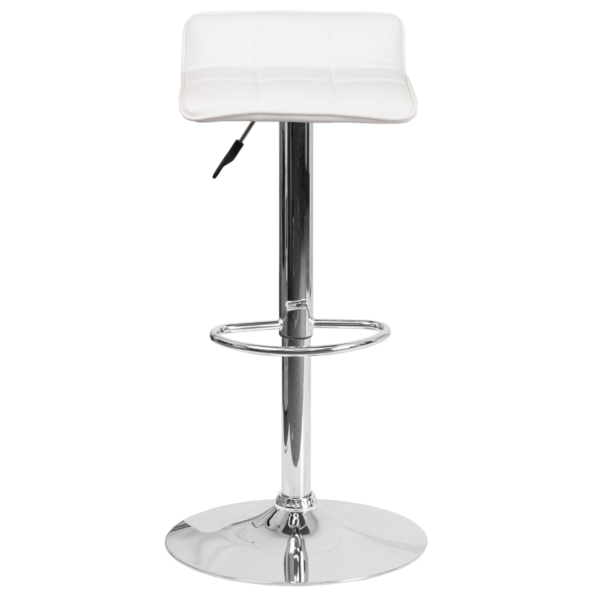 White |#| White Vinyl Adjustable Height Barstool with Quilted Wave Seat and Chrome Base