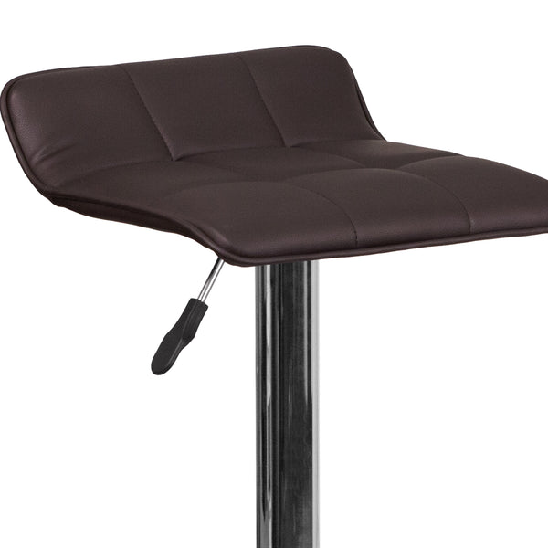 Brown |#| Brown Vinyl Adjustable Height Barstool with Quilted Wave Seat and Chrome Base
