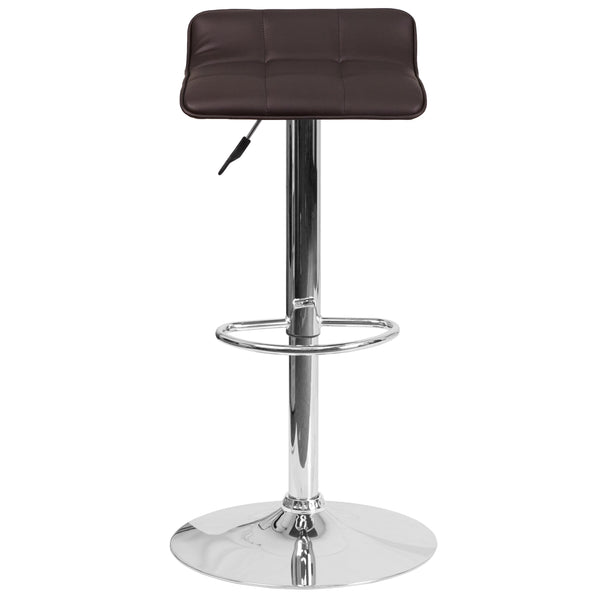 Brown |#| Brown Vinyl Adjustable Height Barstool with Quilted Wave Seat and Chrome Base