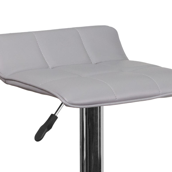 Gray |#| Gray Vinyl Adjustable Height Barstool with Quilted Wave Seat and Chrome Base