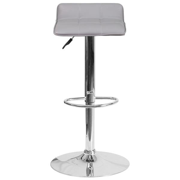 Gray |#| Gray Vinyl Adjustable Height Barstool with Quilted Wave Seat and Chrome Base
