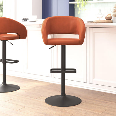 Contemporary Vinyl Adjustable Height Barstool with Rounded Mid-Back