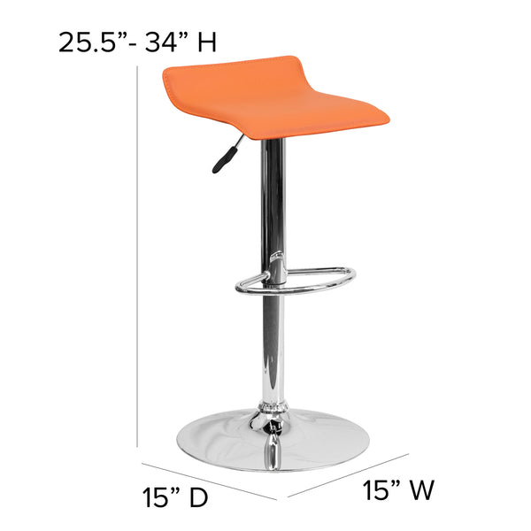 Orange |#| Orange Vinyl Adjustable Height Barstool with Solid Wave Seat and Chrome Base