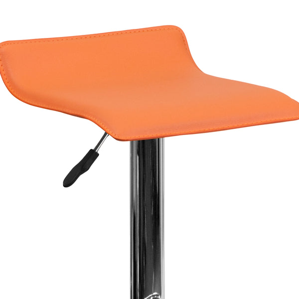 Orange |#| Orange Vinyl Adjustable Height Barstool with Solid Wave Seat and Chrome Base