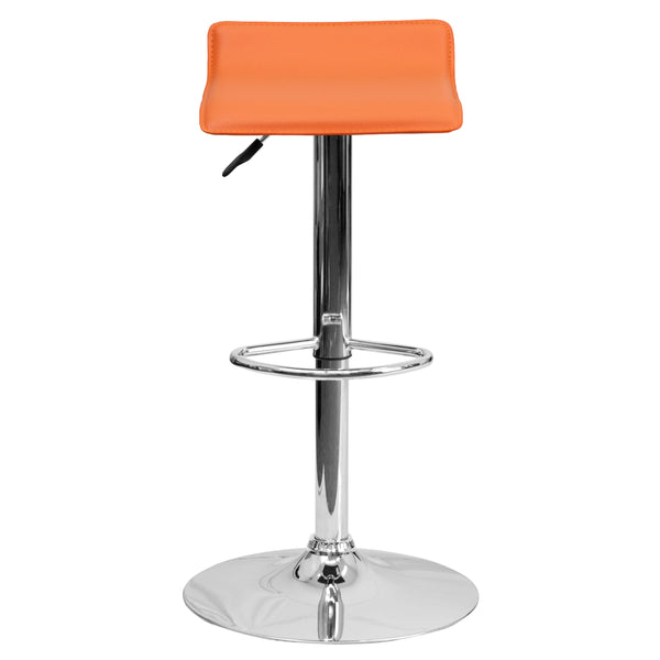 Orange |#| Orange Vinyl Adjustable Height Barstool with Solid Wave Seat and Chrome Base