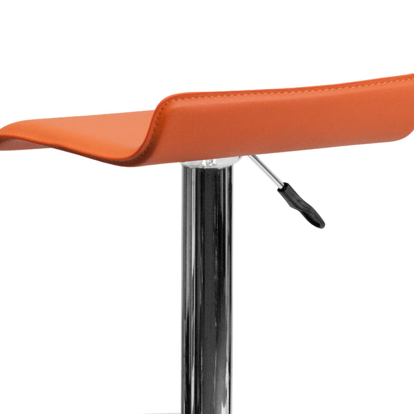 Orange |#| Orange Vinyl Adjustable Height Barstool with Solid Wave Seat and Chrome Base