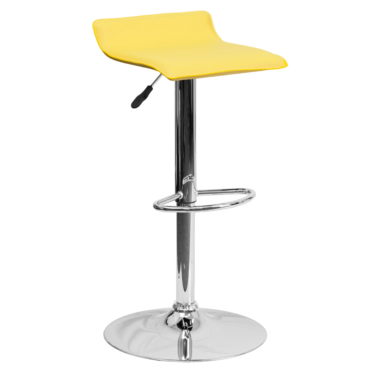 Yellow |#| Yellow Vinyl Adjustable Height Barstool with Solid Wave Seat and Chrome Base