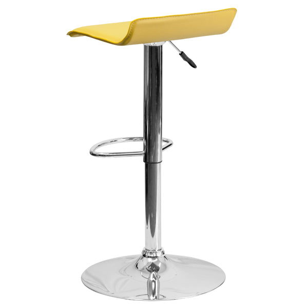 Yellow |#| Yellow Vinyl Adjustable Height Barstool with Solid Wave Seat and Chrome Base