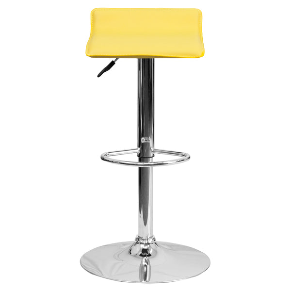 Burgundy |#| Burgundy Vinyl Adjustable Height Barstool with Solid Wave Seat and Chrome Base