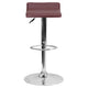 Burgundy |#| Burgundy Vinyl Adjustable Height Barstool with Solid Wave Seat and Chrome Base
