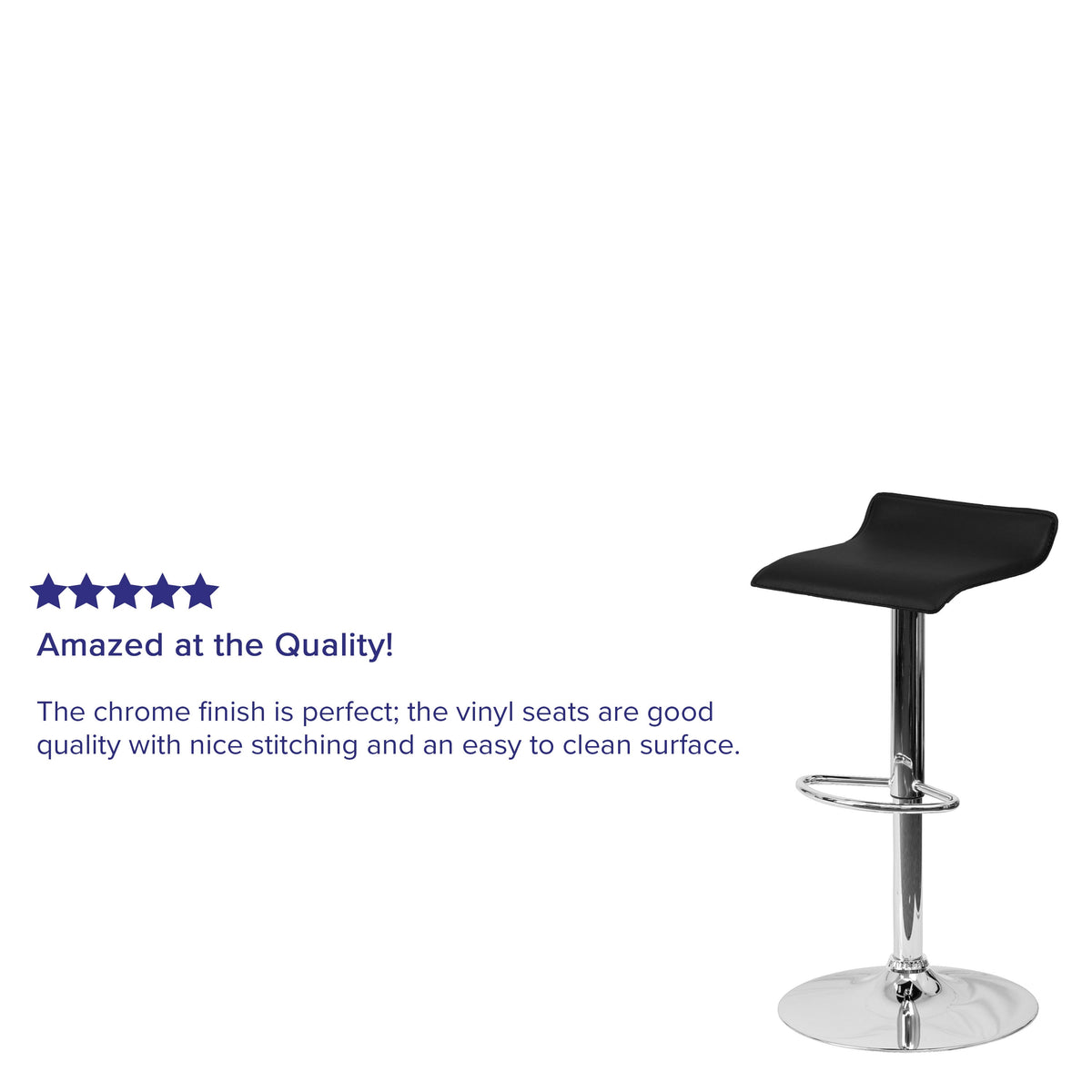 Black |#| Black Vinyl Adjustable Height Barstool with Solid Wave Seat and Chrome Base