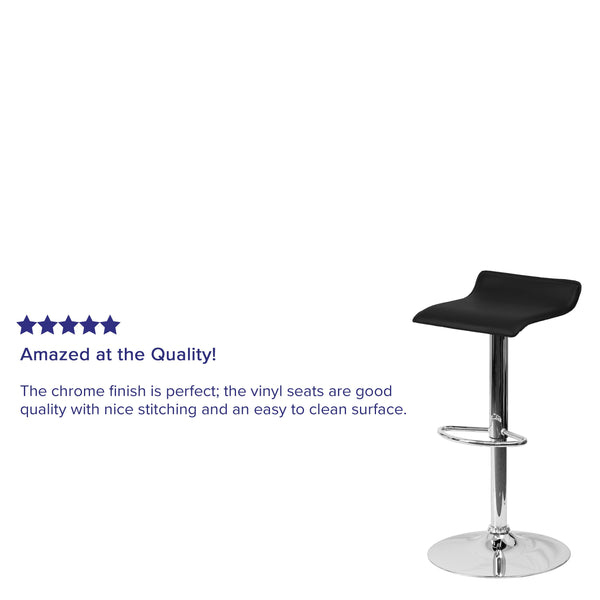 Black |#| Black Vinyl Adjustable Height Barstool with Solid Wave Seat and Chrome Base