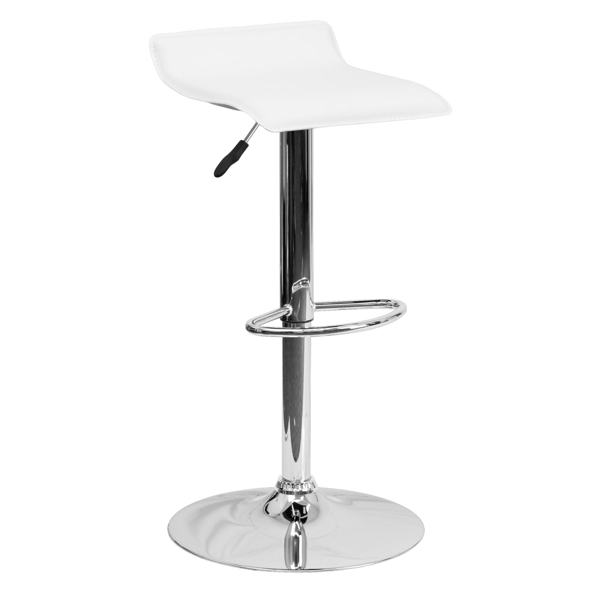 White |#| White Vinyl Adjustable Height Barstool with Solid Wave Seat and Chrome Base