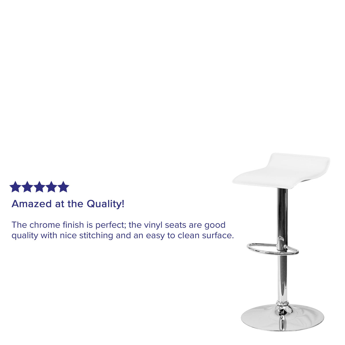 White |#| White Vinyl Adjustable Height Barstool with Solid Wave Seat and Chrome Base