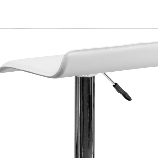 White |#| White Vinyl Adjustable Height Barstool with Solid Wave Seat and Chrome Base
