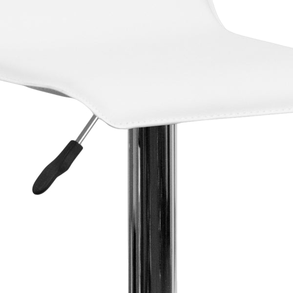 White |#| White Vinyl Adjustable Height Barstool with Solid Wave Seat and Chrome Base