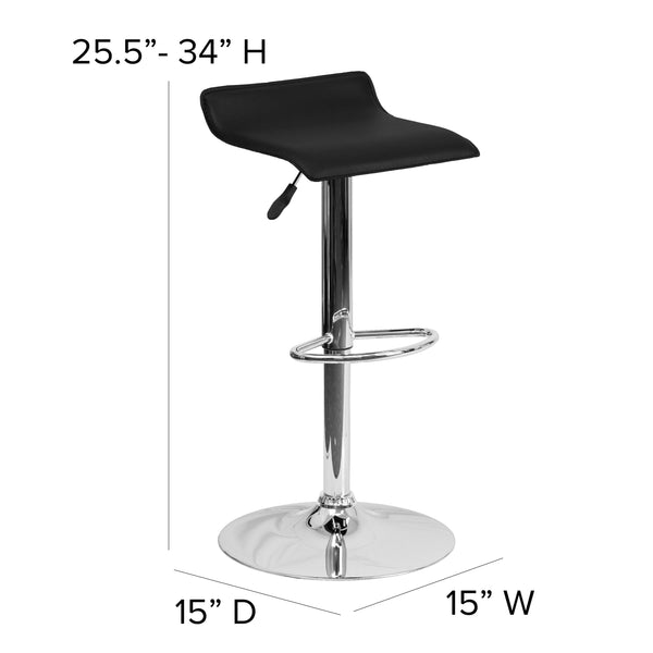 Black |#| Black Vinyl Adjustable Height Barstool with Solid Wave Seat and Chrome Base