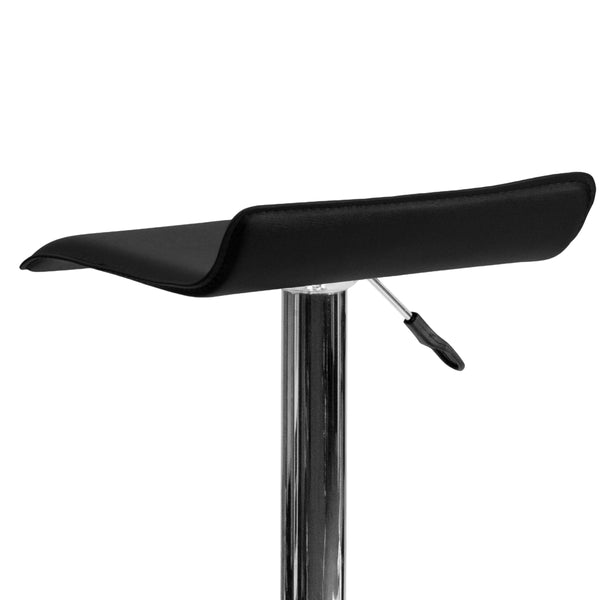 Black |#| Black Vinyl Adjustable Height Barstool with Solid Wave Seat and Chrome Base