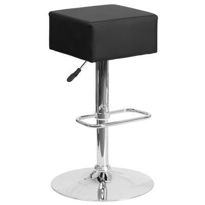 Contemporary Vinyl Adjustable Height Barstool with Square Seat and Chrome Base