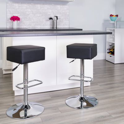 Contemporary Vinyl Adjustable Height Barstool with Square Seat and Chrome Base