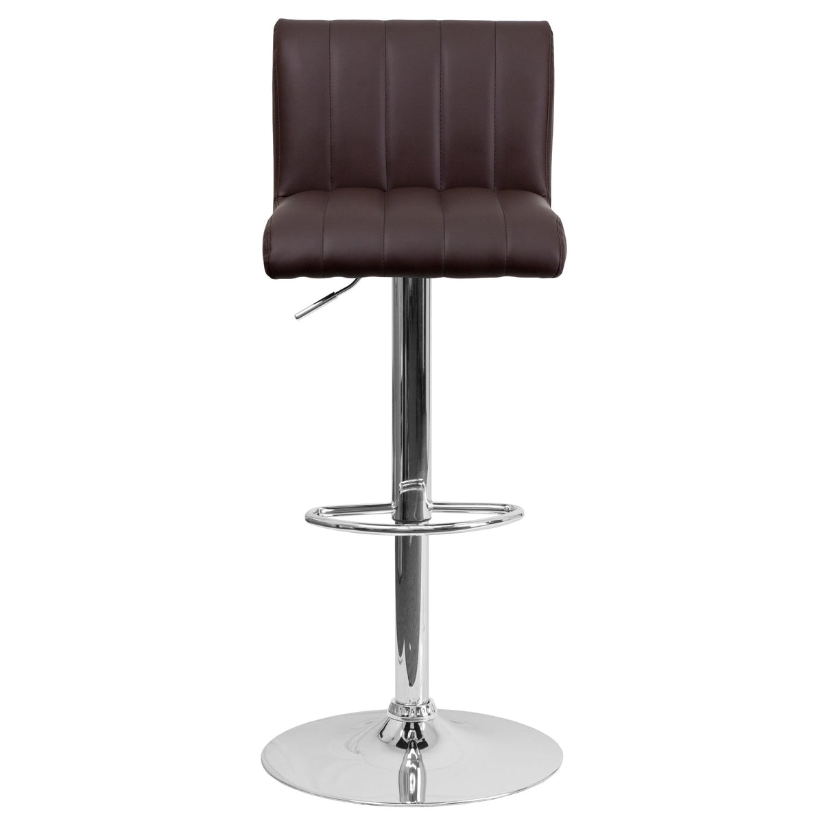 Brown |#| Brown Vinyl Adjustable Barstool with Vertical Stitch Back/Seat & Chrome Base