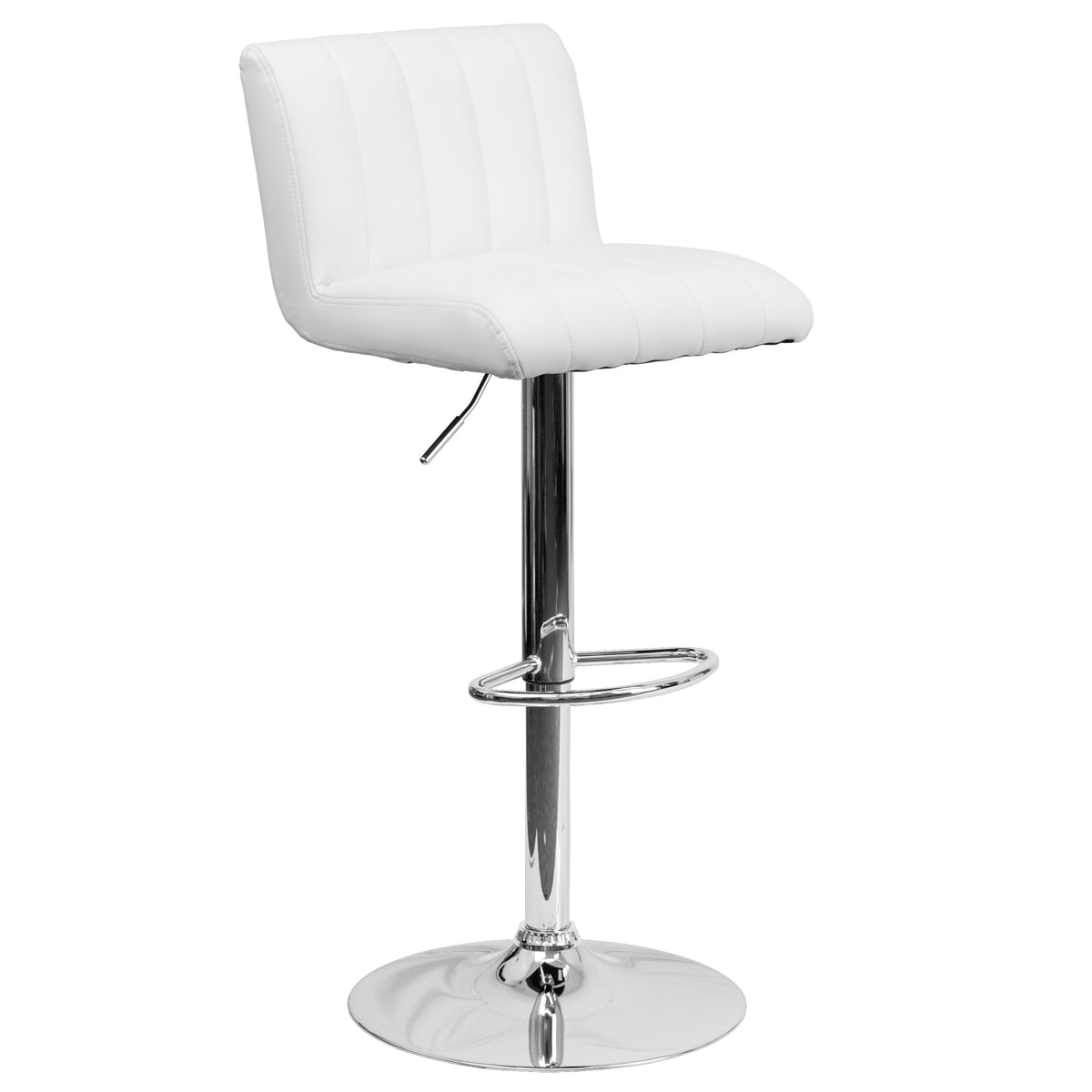 White |#| White Vinyl Adjustable Barstool with Vertical Stitch Back/Seat and Chrome Base