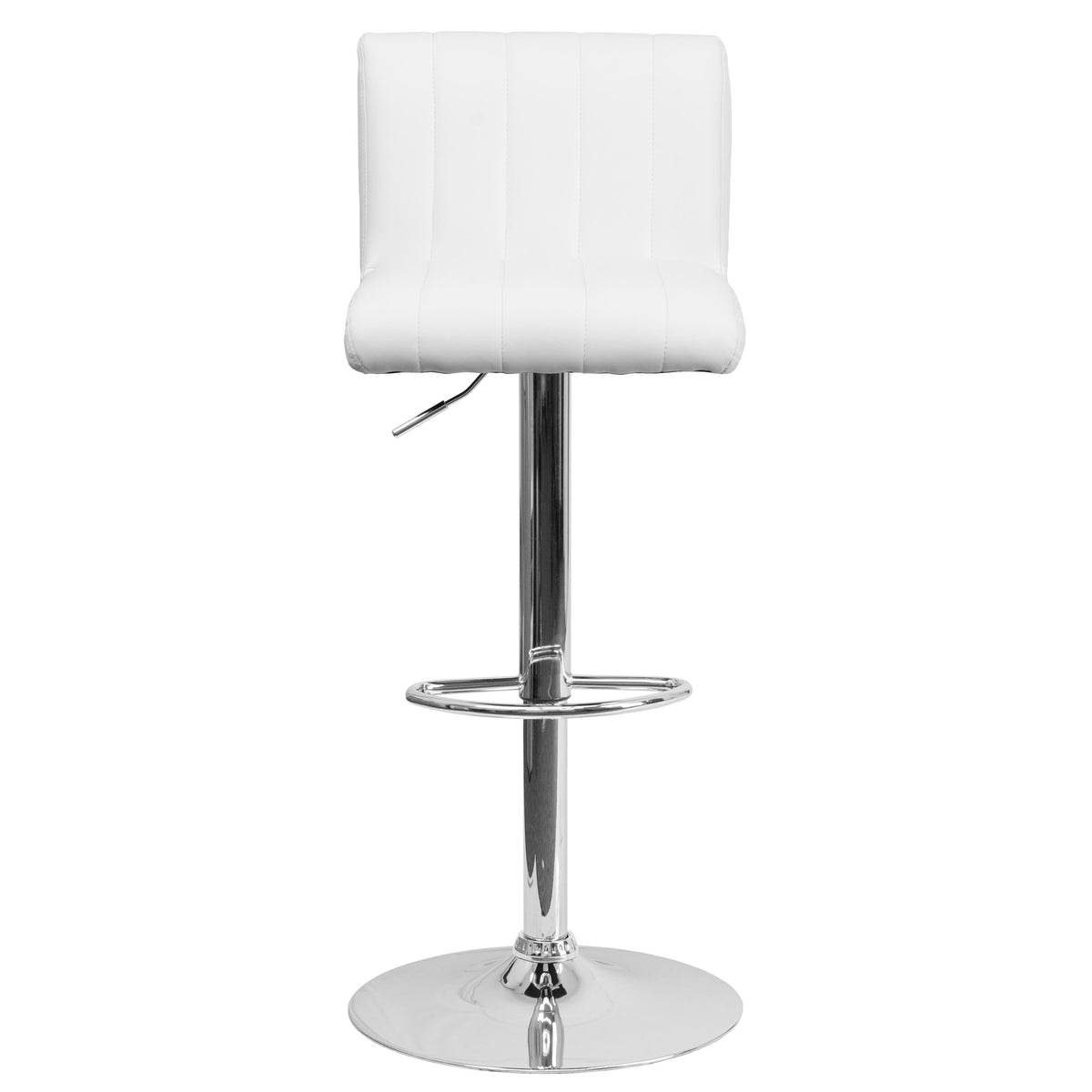 White |#| White Vinyl Adjustable Barstool with Vertical Stitch Back/Seat and Chrome Base