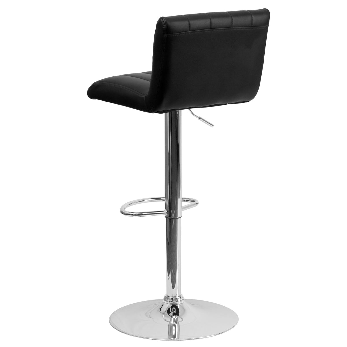 Black |#| Black Vinyl Adjustable Barstool with Vertical Stitch Back/Seat & Chrome Base