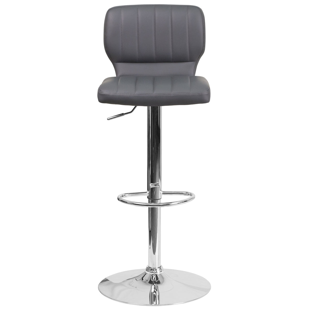 Gray Vinyl |#| Gray Vinyl Adjustable Height Barstool w/ Vertical Stitch Back & Chrome Base